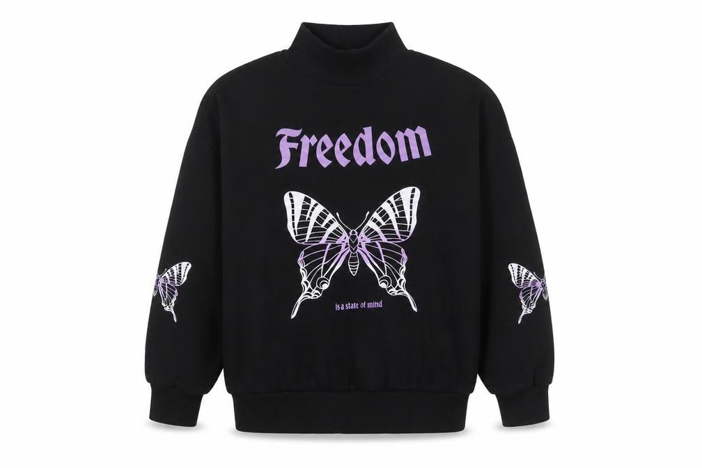 Destination Girls Black Freedom Butterfly Graphic Long Sleeve Pullover 9-10 Years