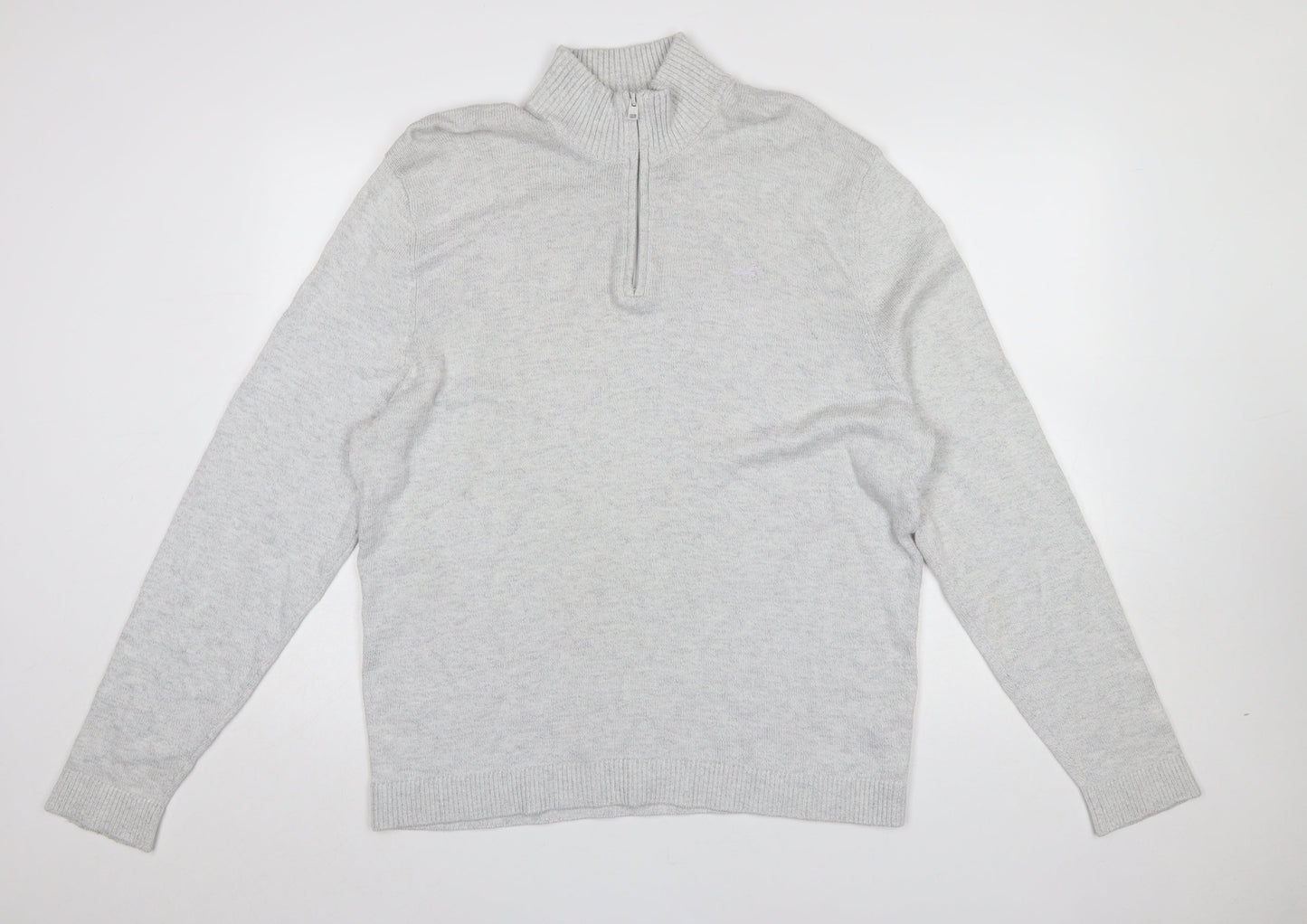 Hollister Men’s Grey 1/4 Zip High Neck Cotton Knit Jumper XL