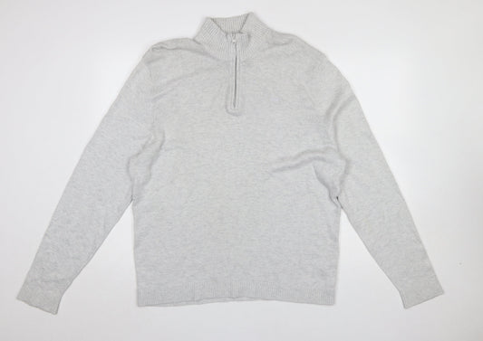 Hollister Men’s Grey 1/4 Zip High Neck Cotton Knit Jumper XL