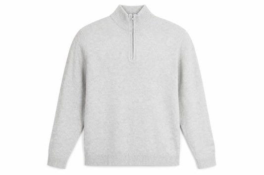 Hollister Men’s Grey 1/4 Zip High Neck Cotton Knit Jumper XL