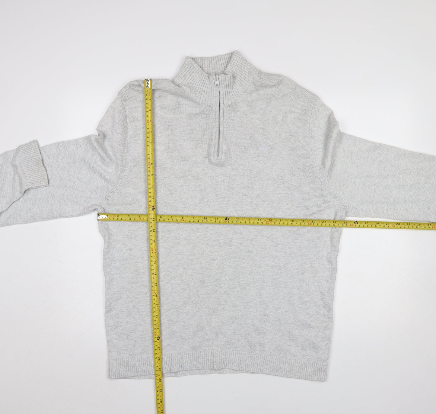 Hollister Men’s Grey 1/4 Zip High Neck Cotton Knit Jumper XL