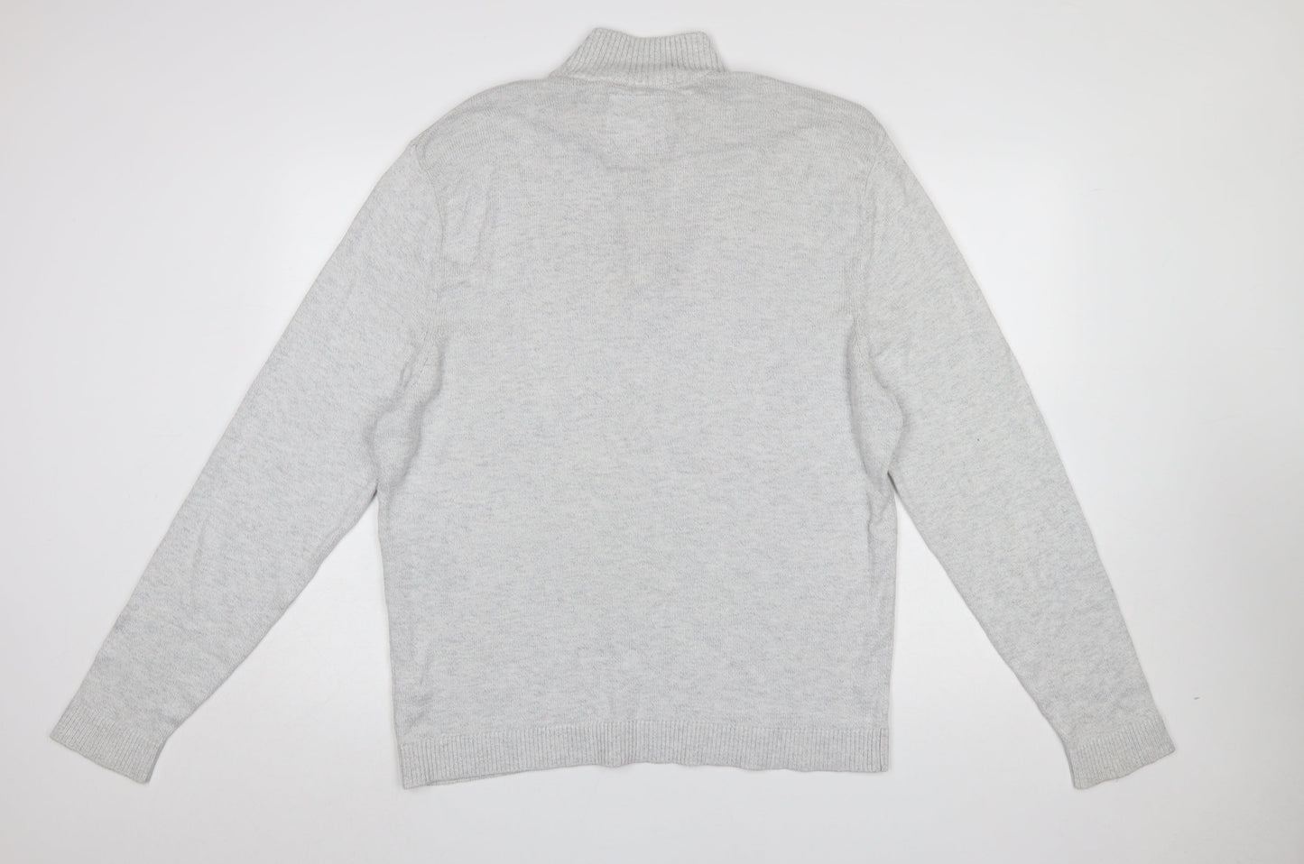 Hollister Men’s Grey 1/4 Zip High Neck Cotton Knit Jumper XL