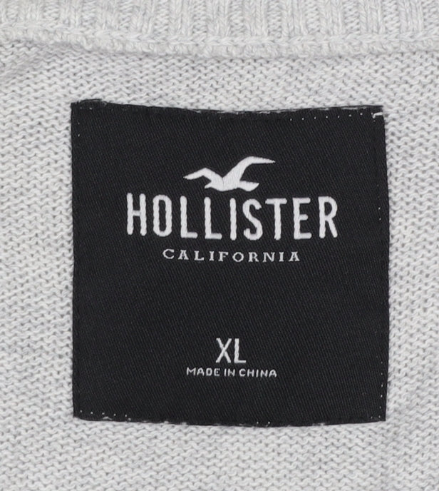 Hollister Men’s Grey 1/4 Zip High Neck Cotton Knit Jumper XL