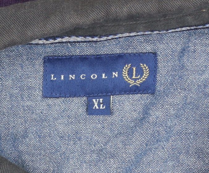 Lincoln Men's Grey Purple Striped Long Sleeve Polo Shirt XL