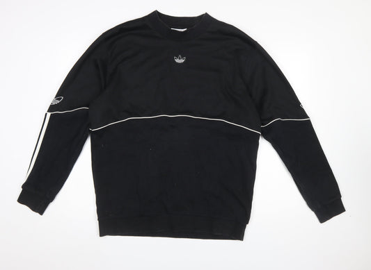 Adidas Mens Black Large Crew Neck Pullover Sweatshirt with White Trim