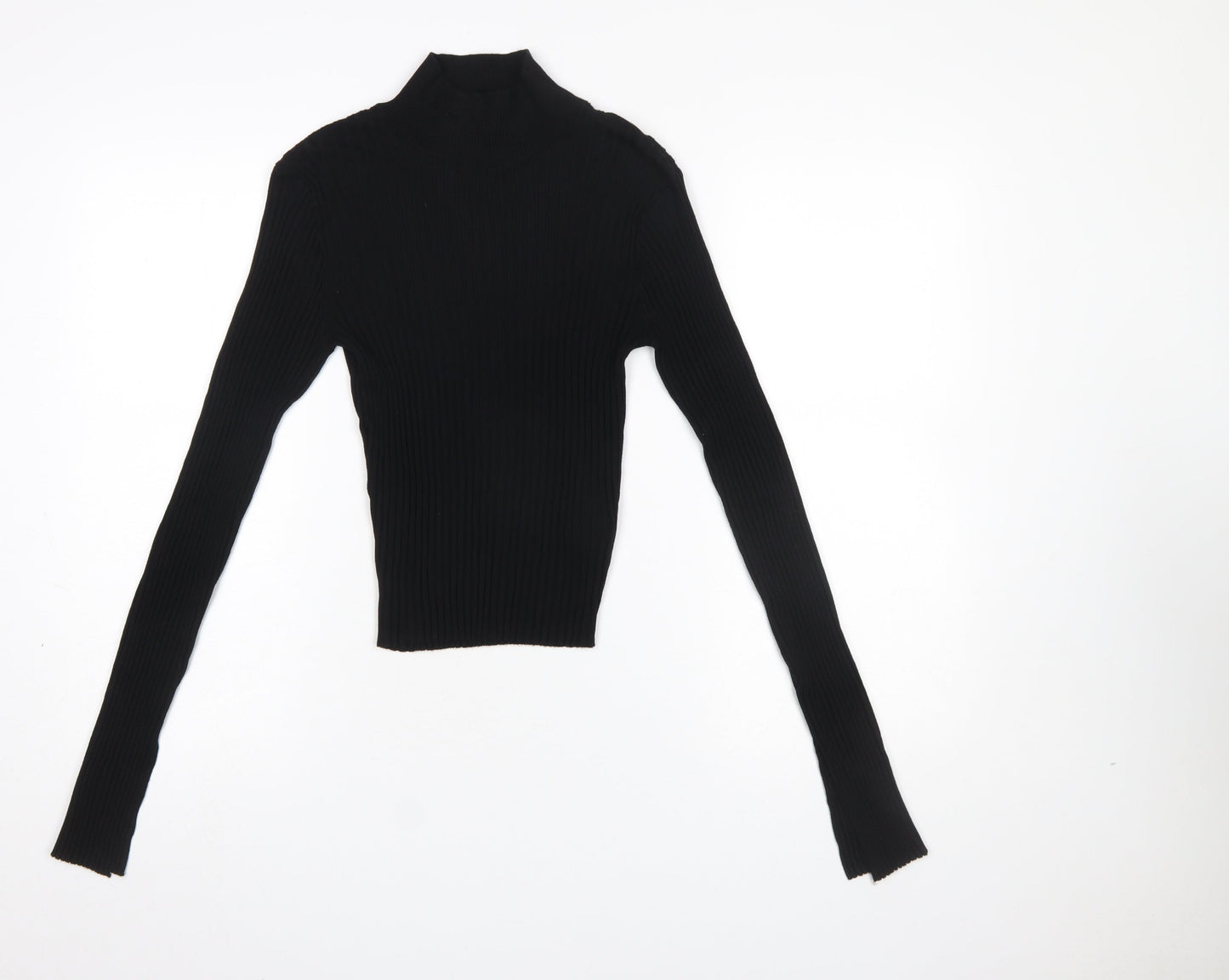 Threadbare Women Black Size 12 Tall Ribbed Roll Neck Jumper