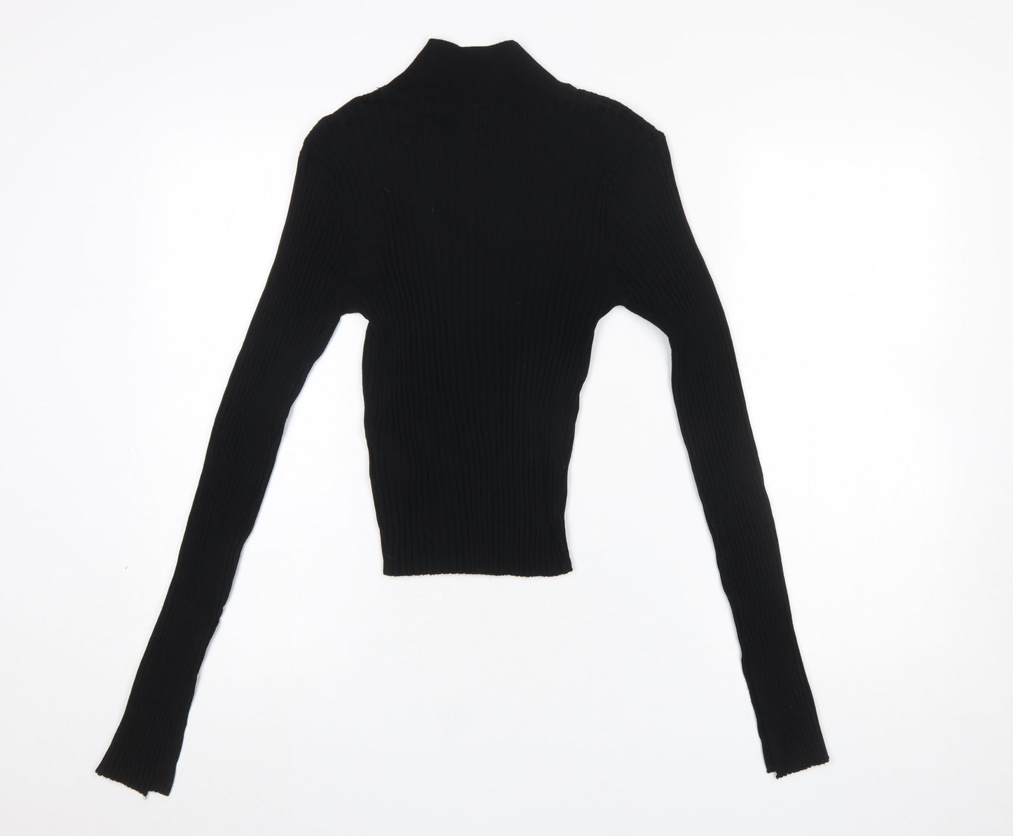 Threadbare Women Black Size 12 Tall Ribbed Roll Neck Jumper
