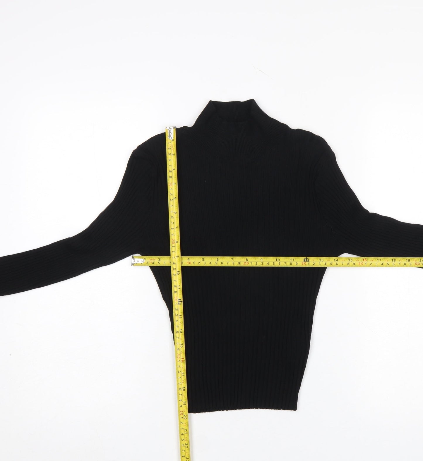 Threadbare Women Black Size 12 Tall Ribbed Roll Neck Jumper