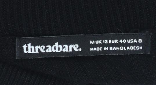 Threadbare Women Black Size 12 Tall Ribbed Roll Neck Jumper