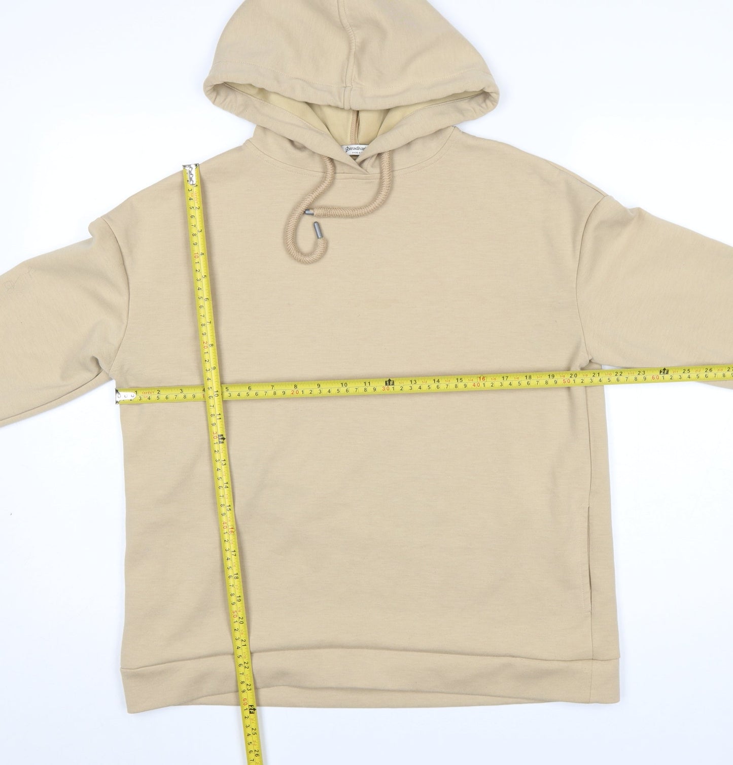 Stradivarius Women Beige Pullover Hoodie Medium Drawstring Casual