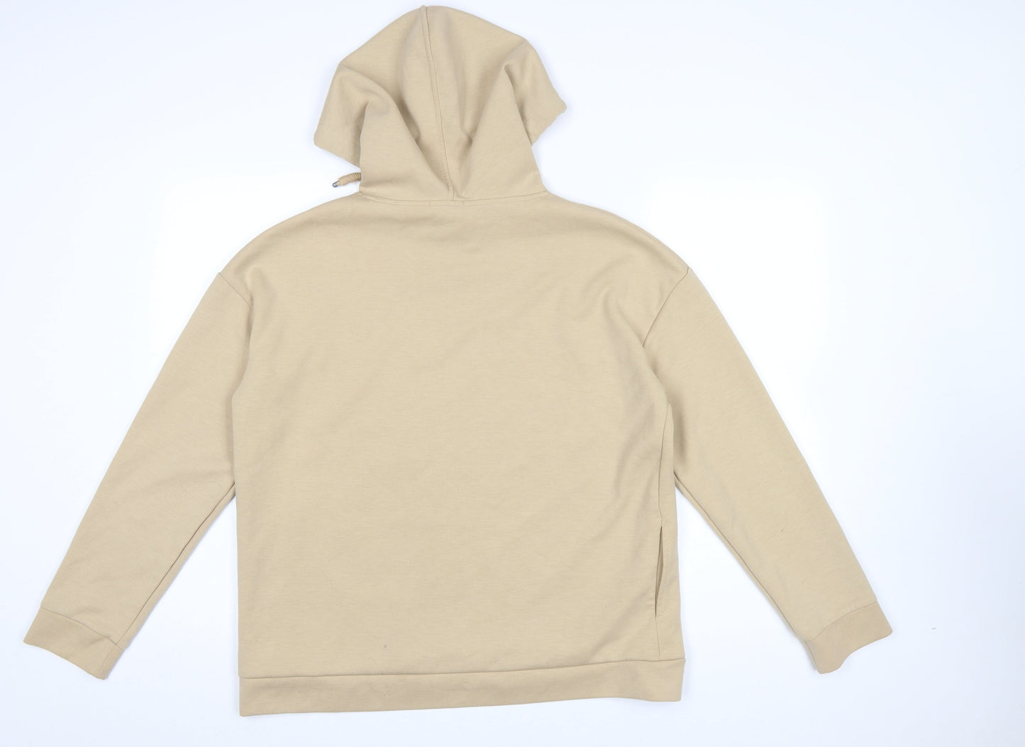 Stradivarius Women Beige Pullover Hoodie Medium Drawstring Casual