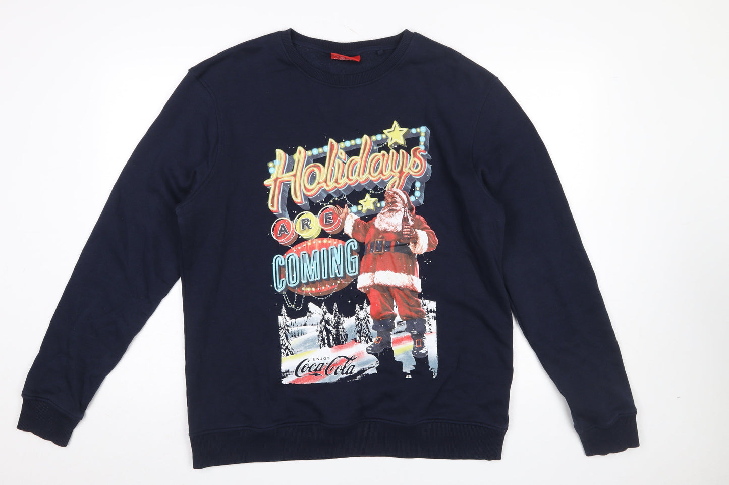 Coca-Cola Men's Blue Christmas Sweatshirt L Pullover Graphic Print