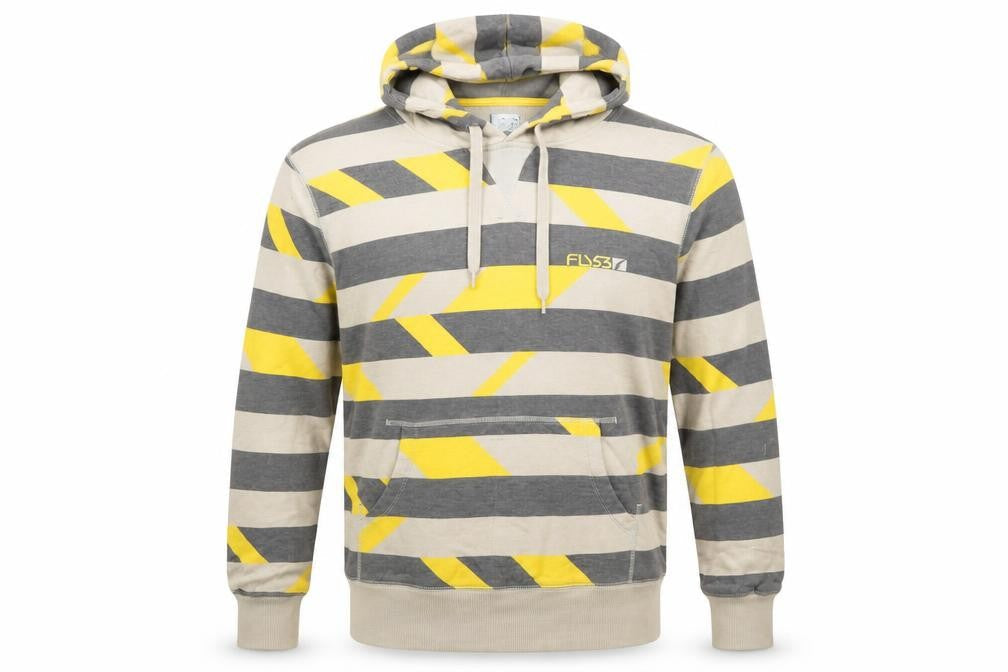 FLY53 Mens Grey Yellow Striped Pullover Hoodie Size M