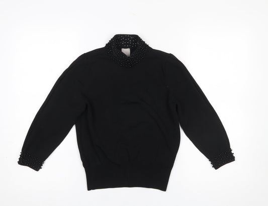 H&M Women’s Black Beaded Mock Neck Long Sleeve Jumper XS