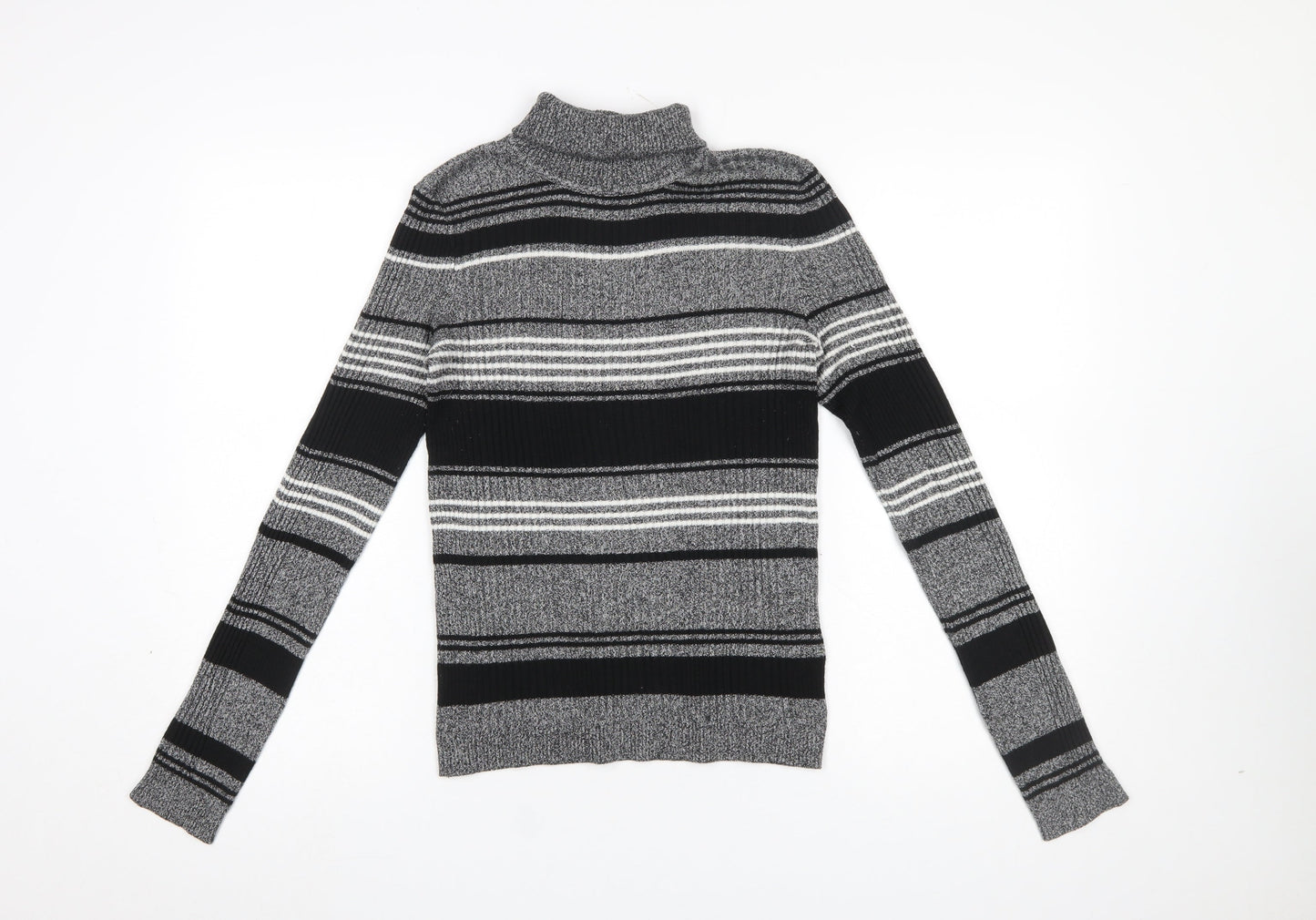 Red Herring Women’s Grey Striped Roll Neck Jumper Size 12