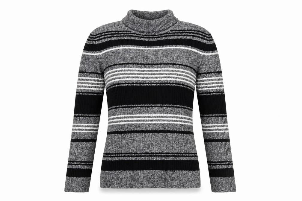 Red Herring Women’s Grey Striped Roll Neck Jumper Size 12