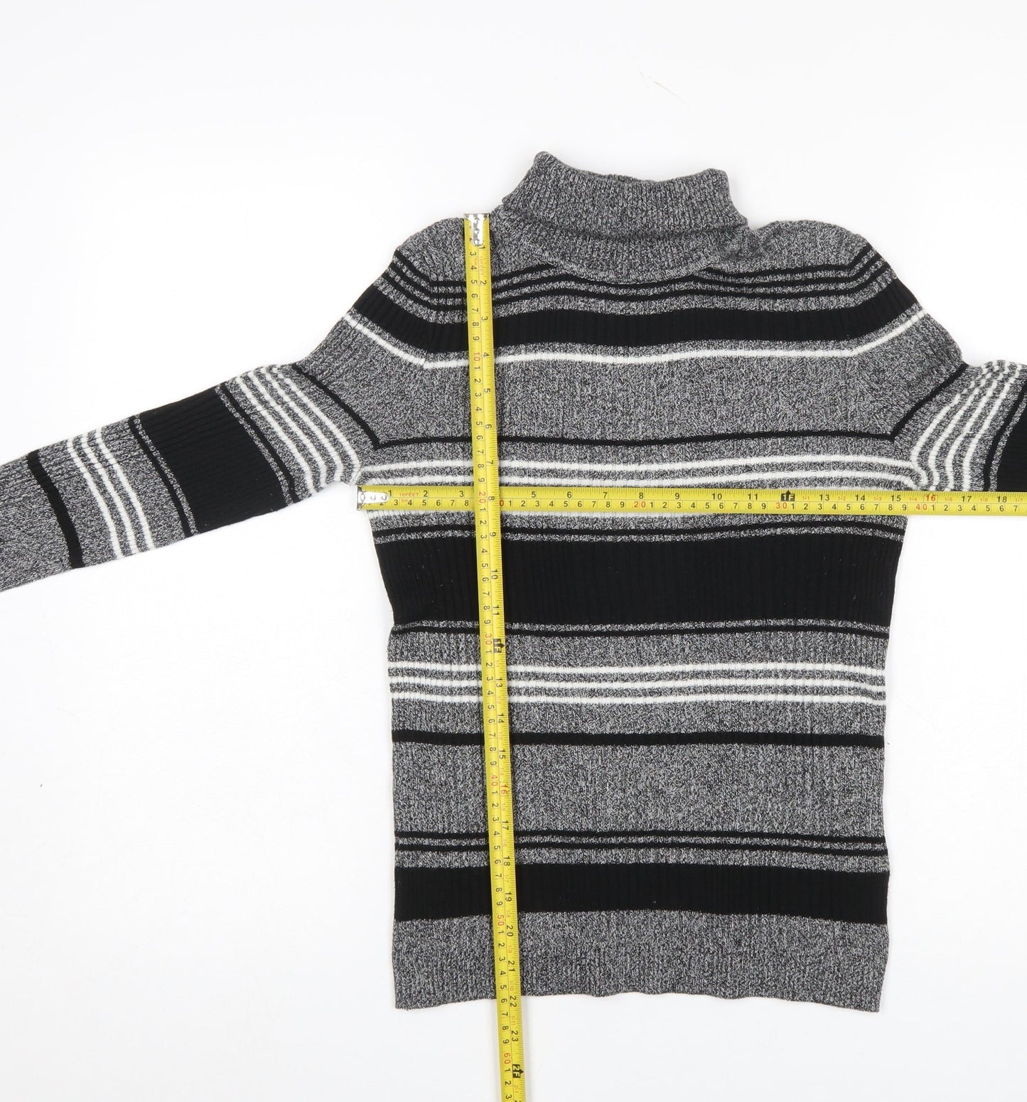 Red Herring Women’s Grey Striped Roll Neck Jumper Size 12
