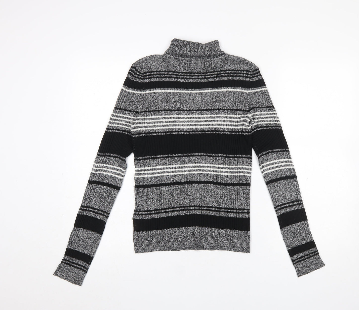 Red Herring Women’s Grey Striped Roll Neck Jumper Size 12