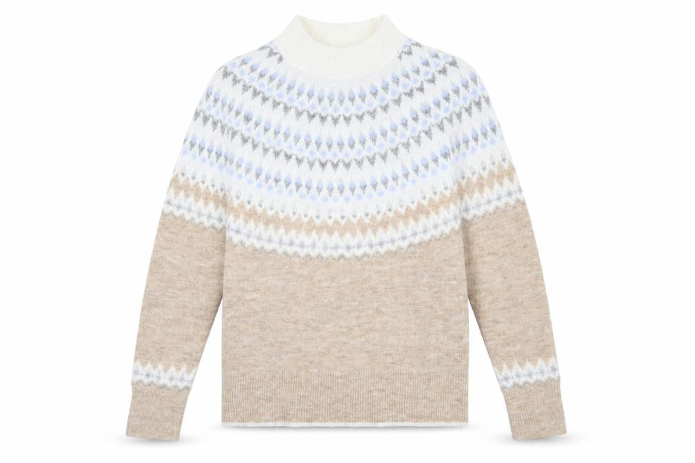 Fat Face Women’s Beige Fair Isle High Neck Jumper Size 8