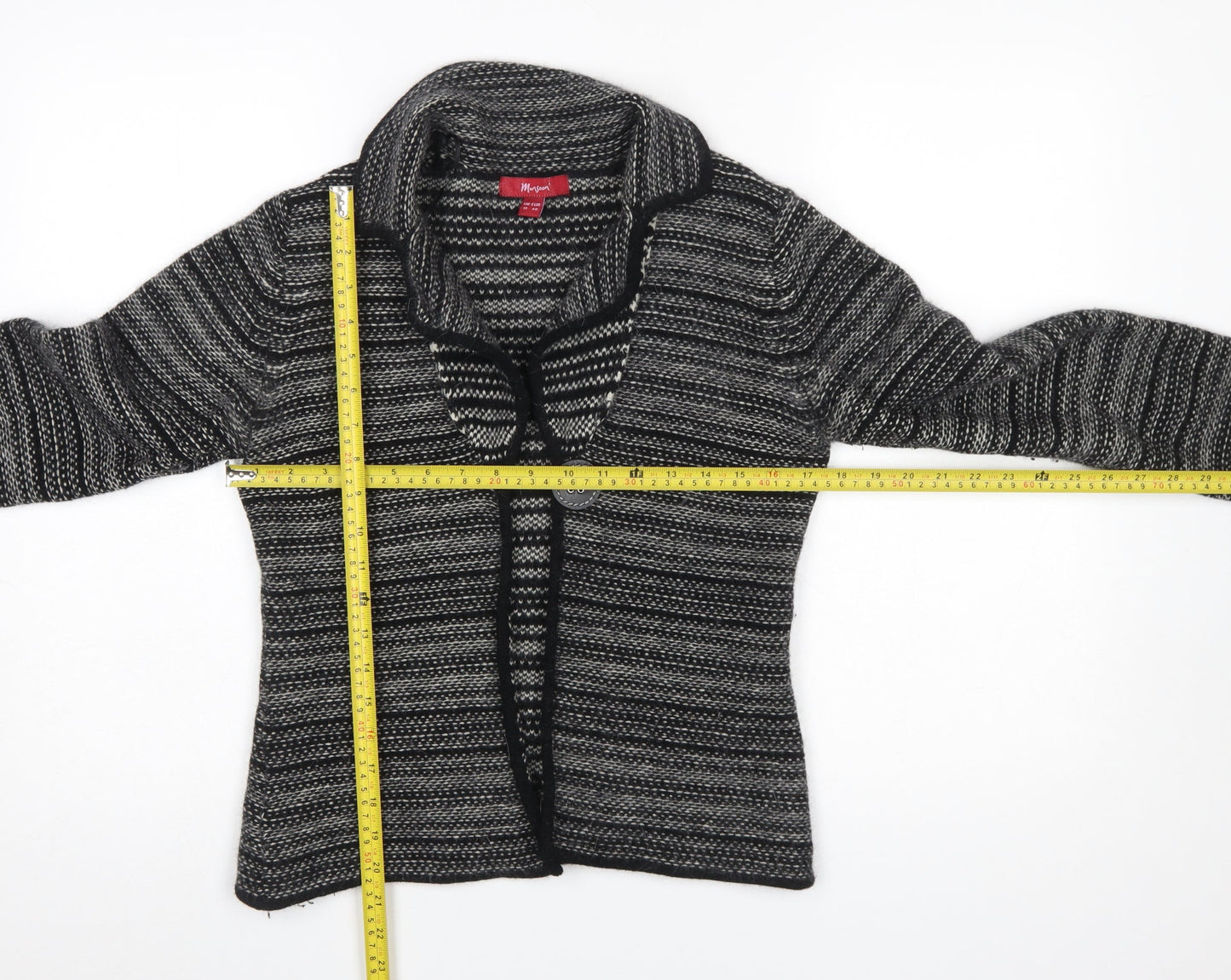 Monsoon Womens Black Grey Striped Lambswool Angora Cardigan UK 12