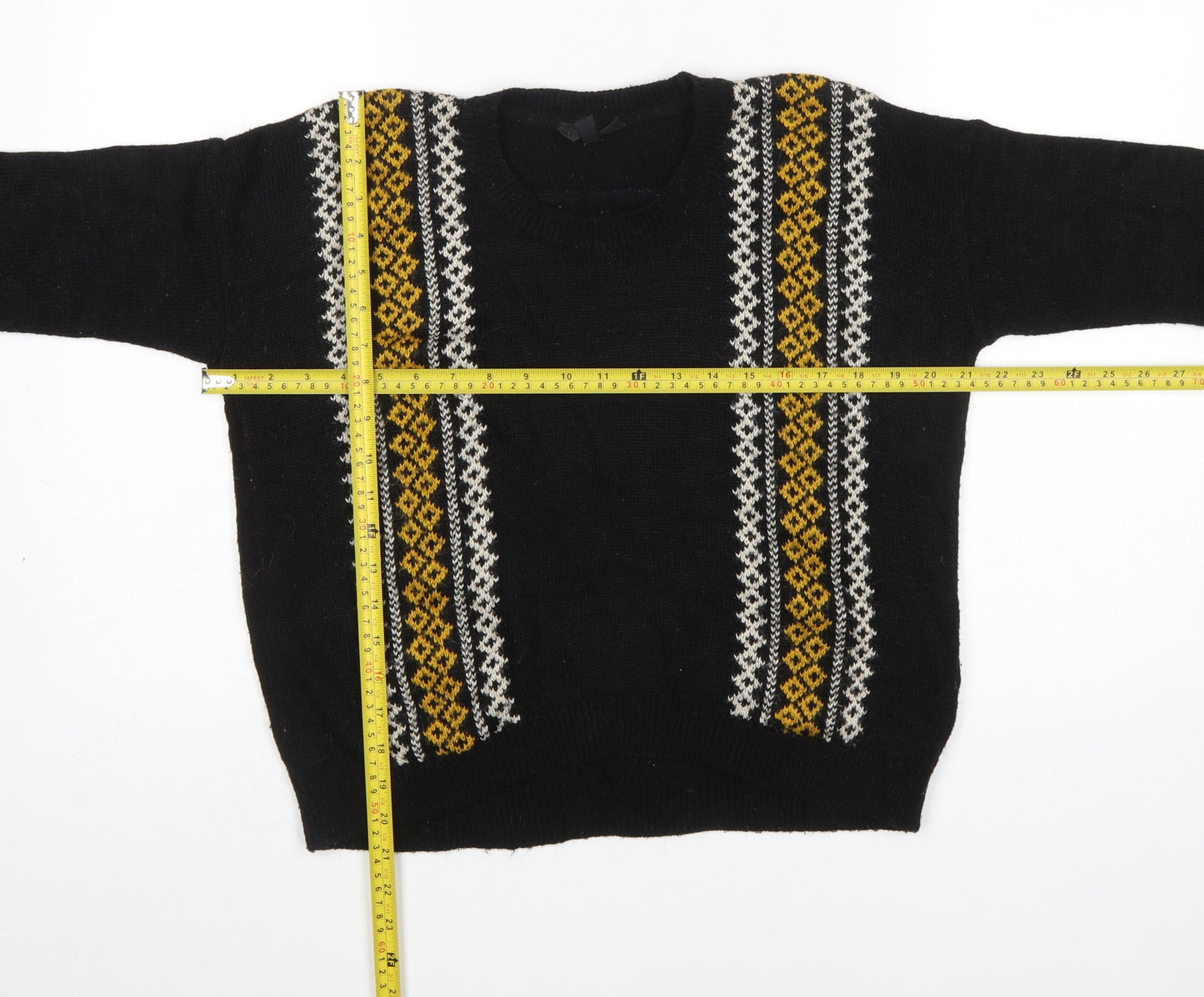 Topshop Women Black Fair Isle Knit Jumper UK 8 Long Sleeve Acrylic Mohair Blend