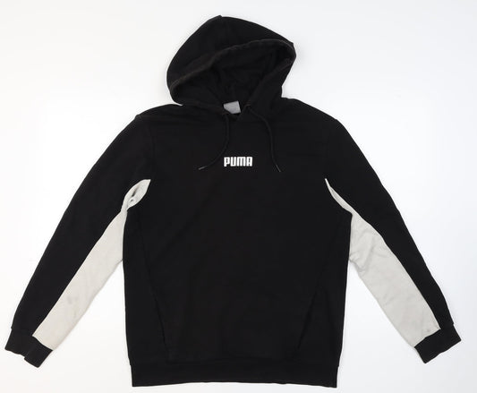 Puma Mens Black Medium Pullover Hoodie with Logo and Drawstring
