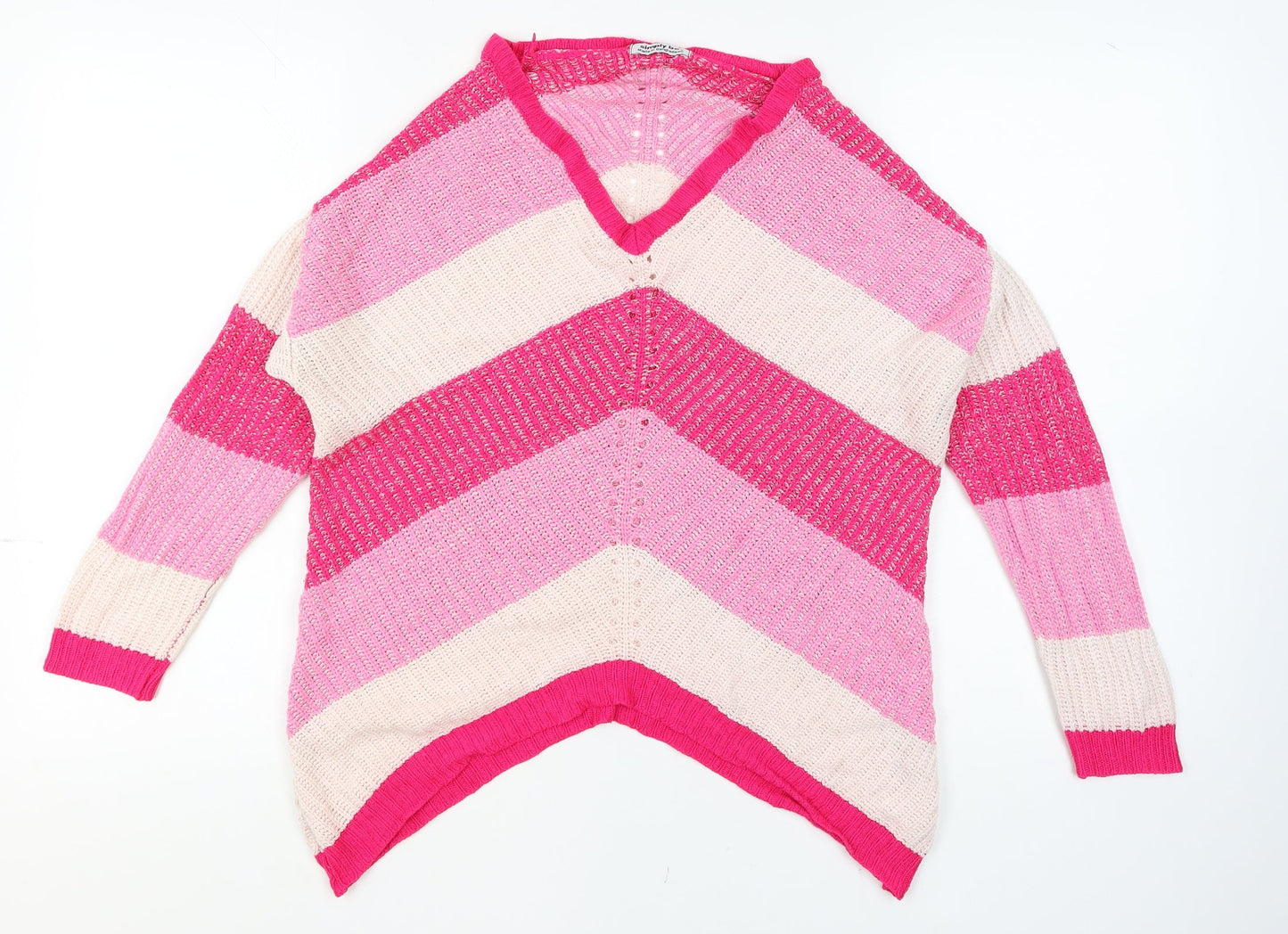 Simply Be Women’s Pink Striped Knit V-Neck Tunic Jumper Size 12/14