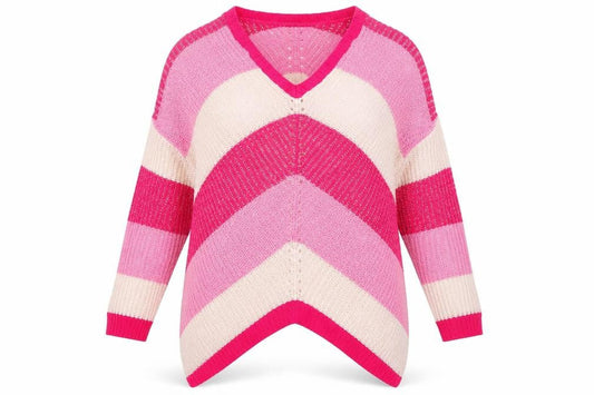 Simply Be Women’s Pink Striped Knit V-Neck Tunic Jumper Size 12/14