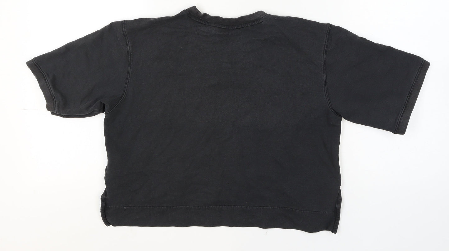 Adidas Womens Black Cropped Logo T-Shirt Size 8 Relaxed Fit