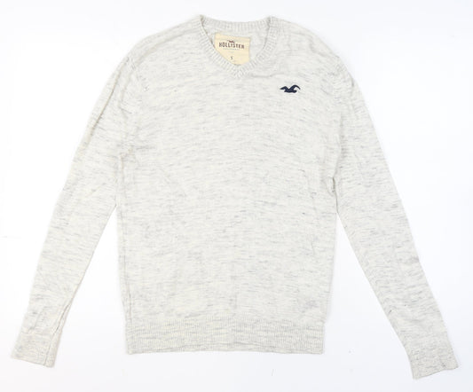 Hollister Men's Grey V-Neck Knit Jumper Size S Classic Fit