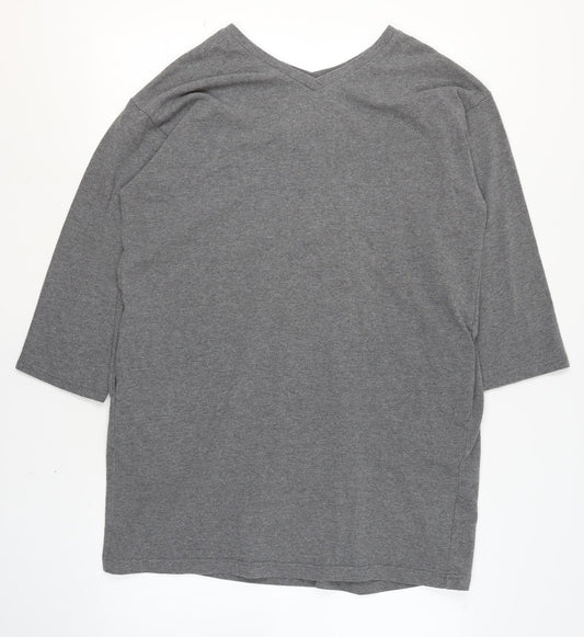 Lowrys Farm Women Grey M T-Shirt Dress V-Neck 3/4 Sleeve Lace Up