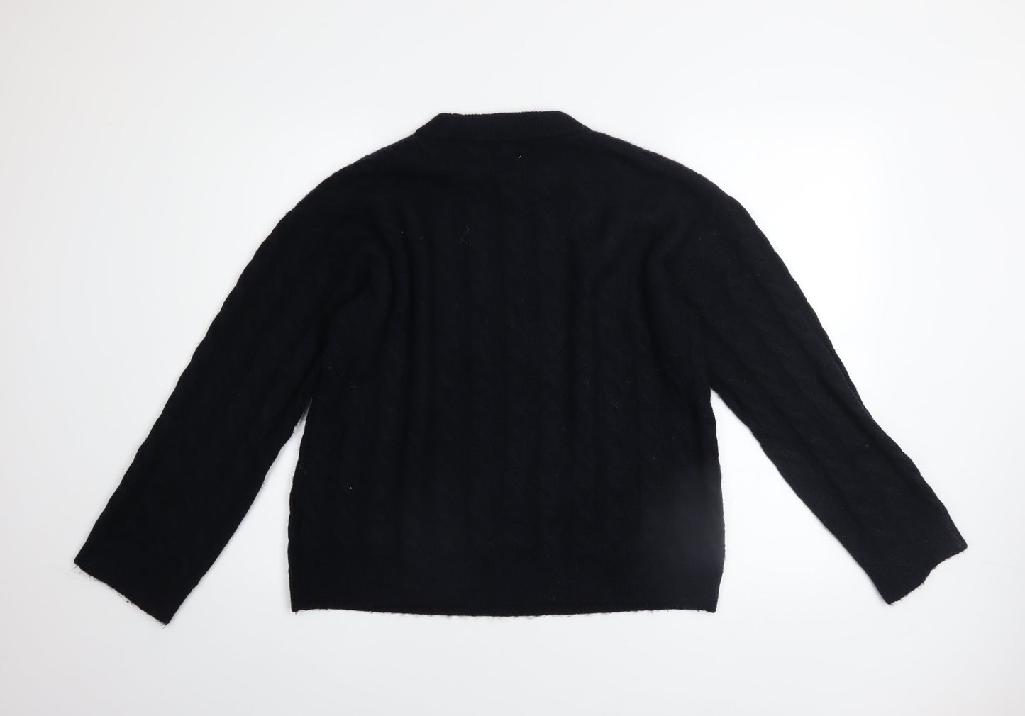 H&M Women Black Cable-Knit Jumper Size 8 Crew Neck Long Sleeve