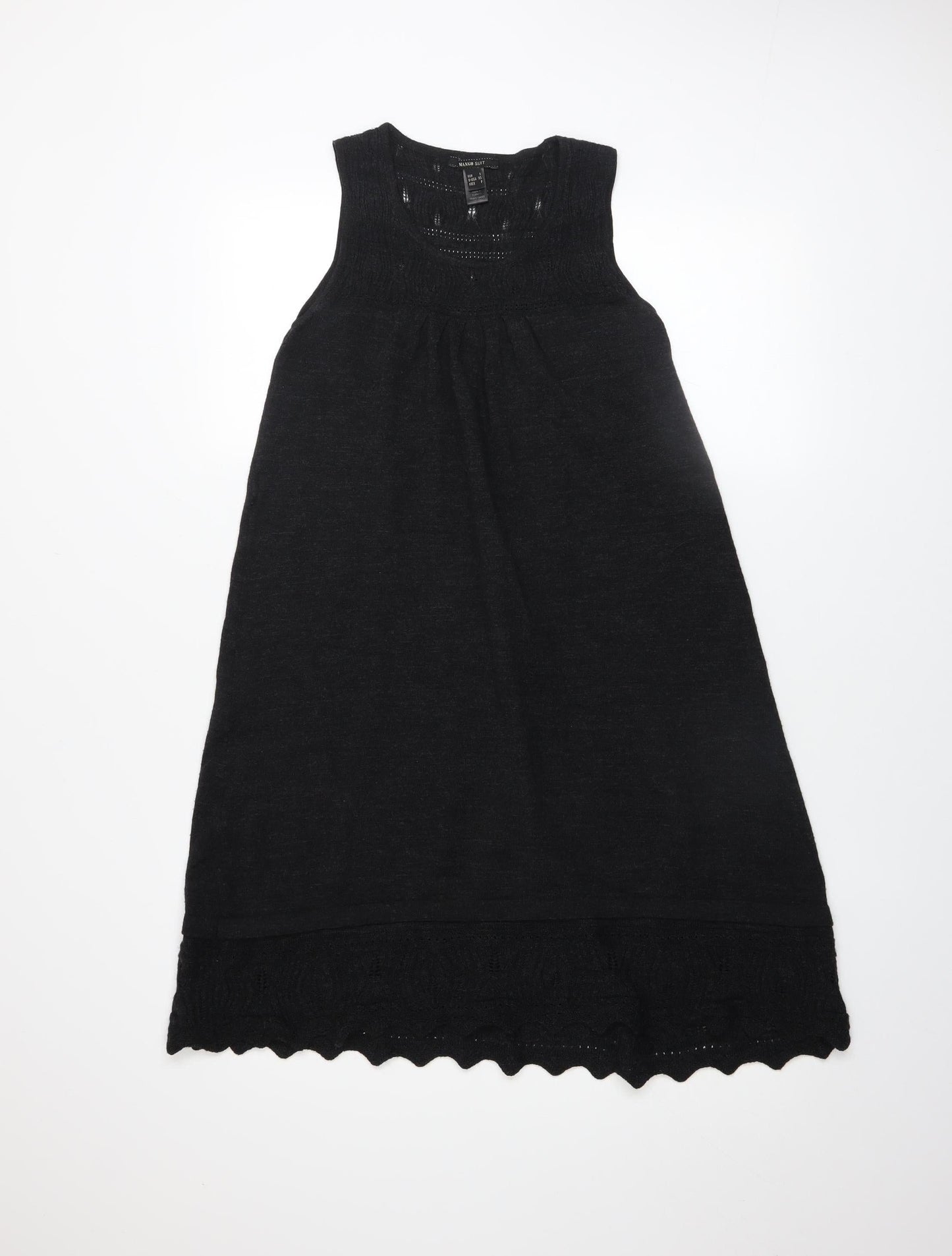 Mango Women Black Knit A-Line Sleeveless Knee Length Dress Size 8