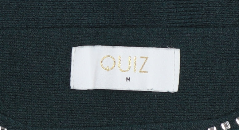 Quiz Women Green Rhinestone Long Sleeve Crew Neck Pullover Jumper Size M