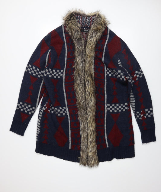 Simply Be Women's Multicoloured Faux Fur Trim Knit Coatigan Size 16/18