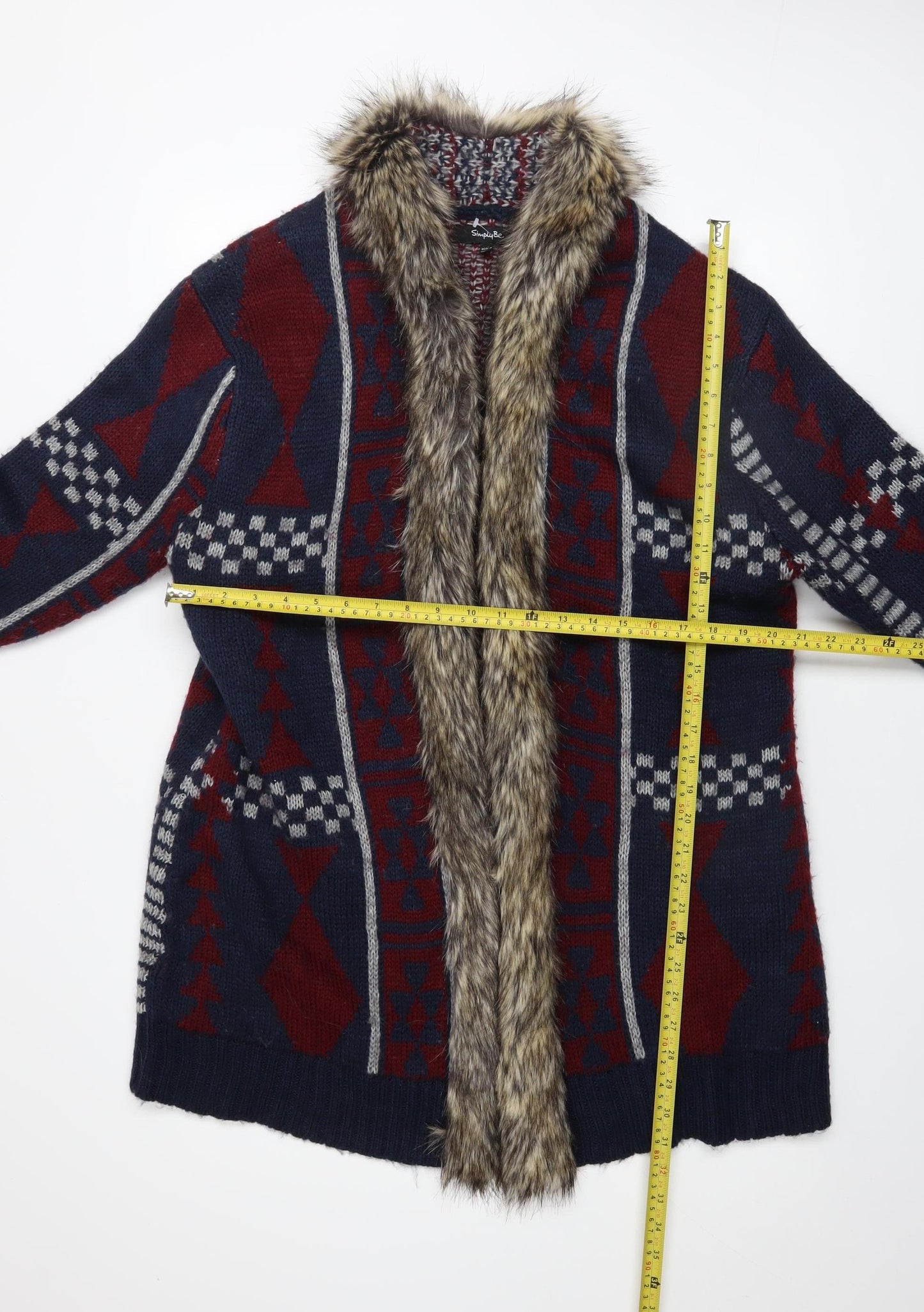Simply Be Women's Multicoloured Faux Fur Trim Knit Coatigan Size 16/18