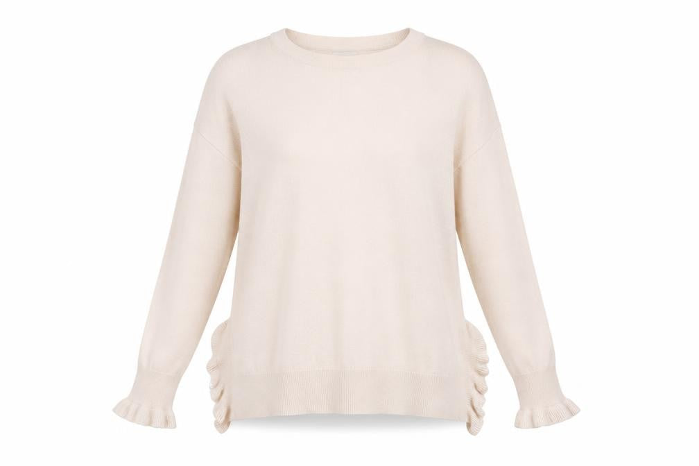 Jigsaw Women’s Beige Cotton Crew Neck Ruffle Hem Jumper Size S