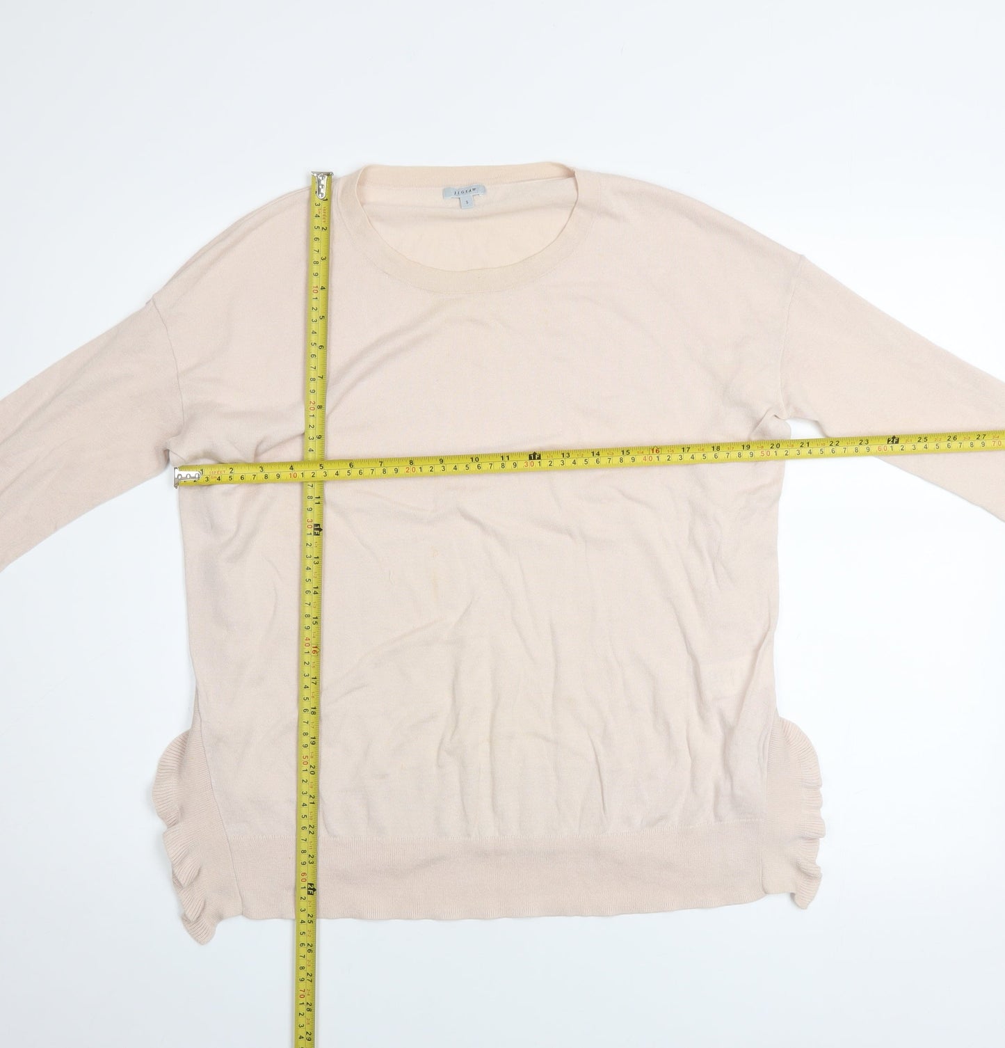 Jigsaw Women’s Beige Cotton Crew Neck Ruffle Hem Jumper Size S