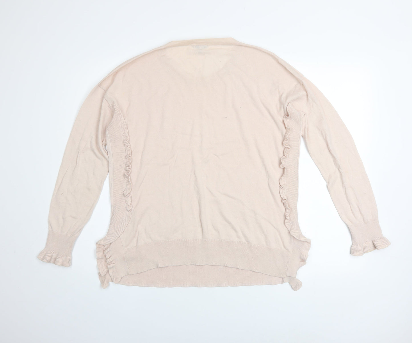 Jigsaw Women’s Beige Cotton Crew Neck Ruffle Hem Jumper Size S