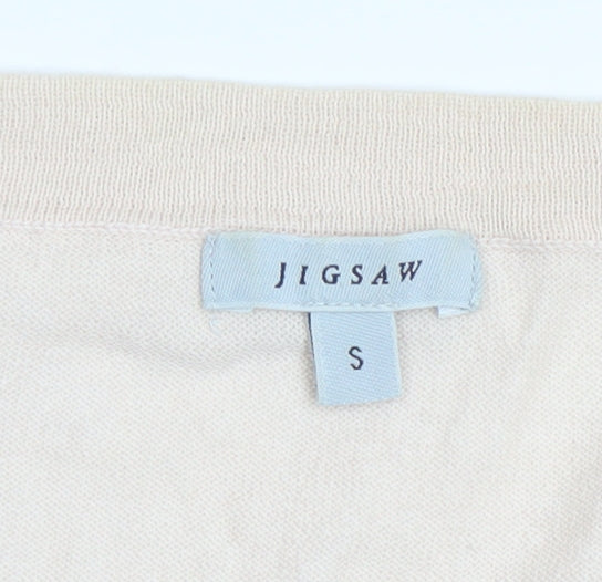 Jigsaw Women’s Beige Cotton Crew Neck Ruffle Hem Jumper Size S