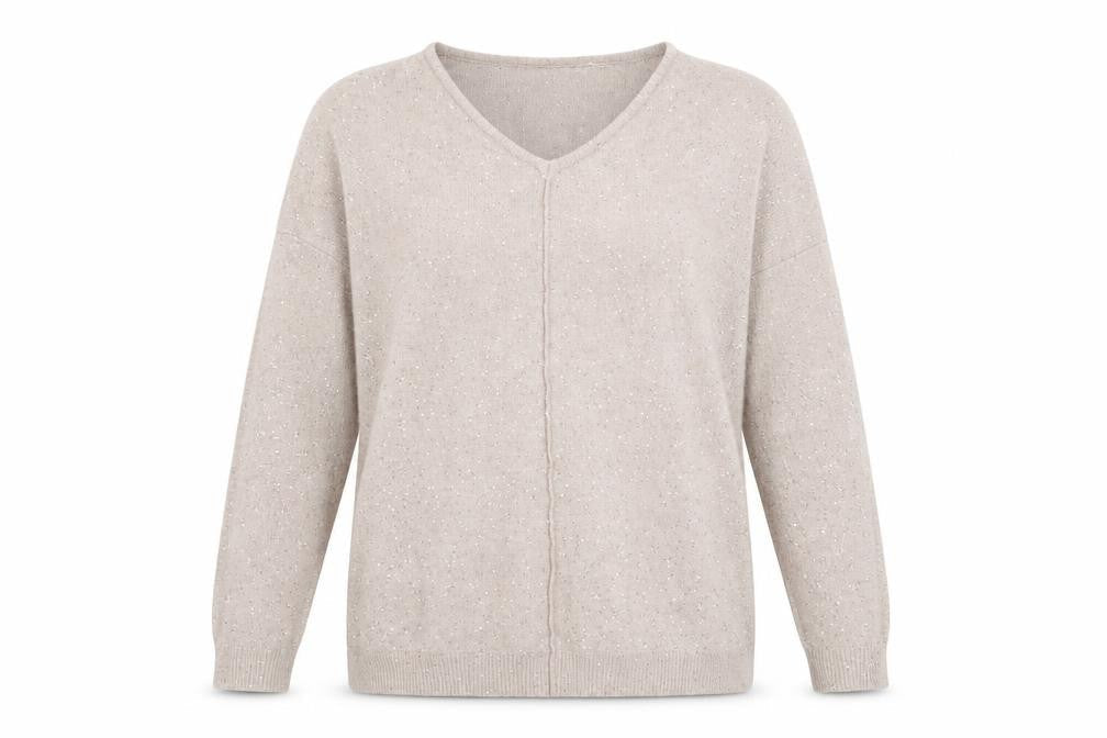 Wallis Womens Beige Sequin V-Neck Long Sleeve Pullover Jumper L