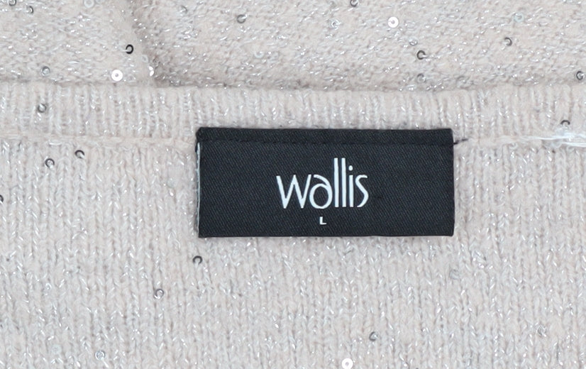 Wallis Womens Beige Sequin V-Neck Long Sleeve Pullover Jumper L