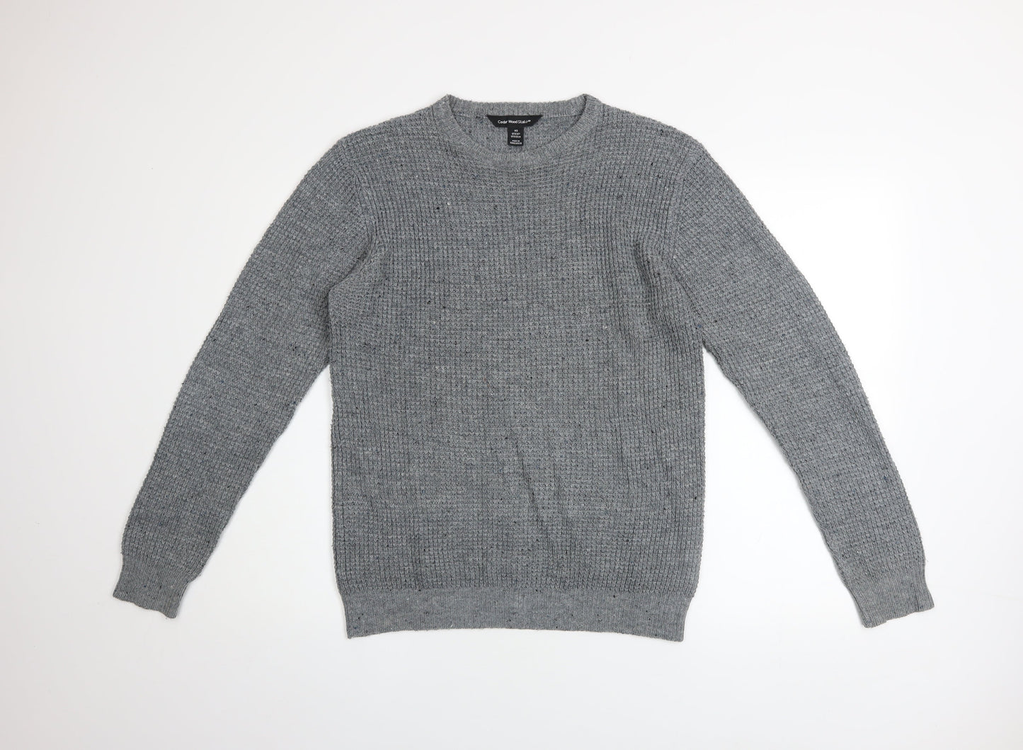 Cedar Wood State Men's Grey XS Crew Neck Waffle Knit Pullover Jumper