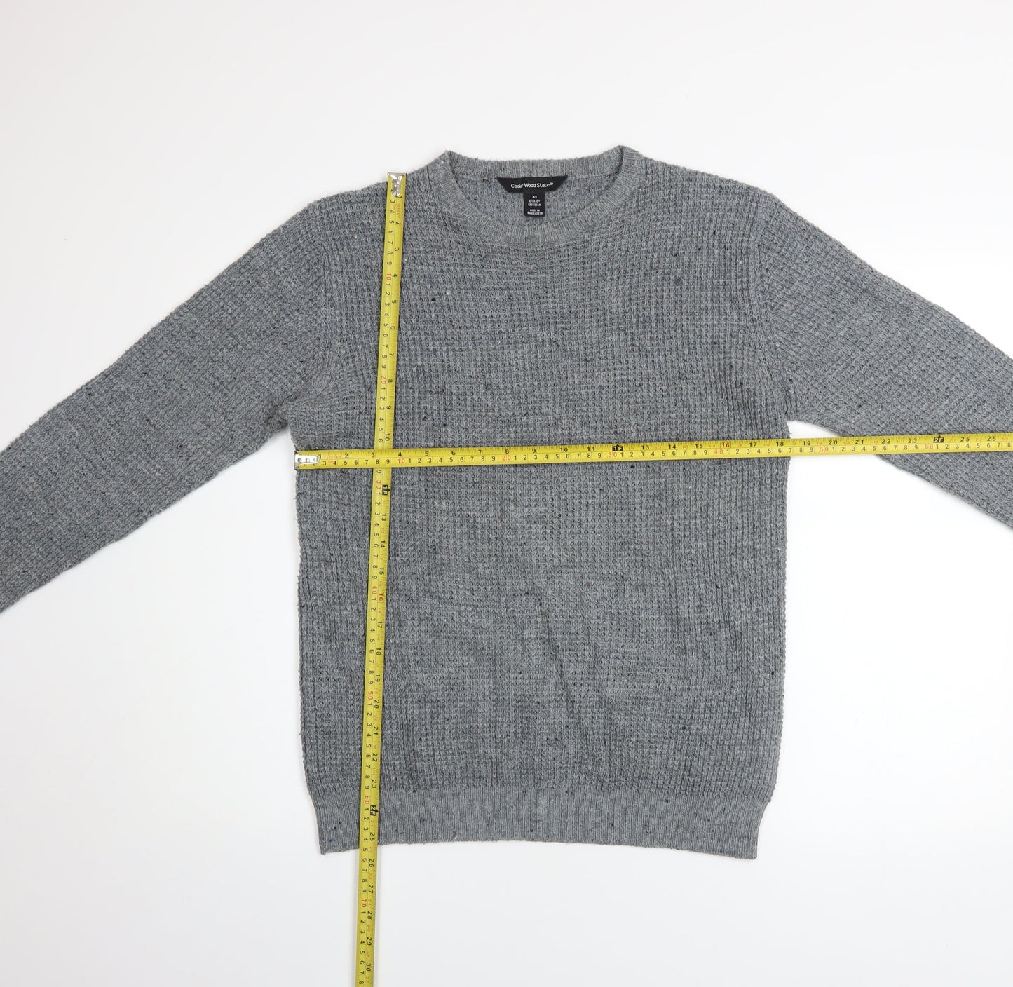 Cedar Wood State Men's Grey XS Crew Neck Waffle Knit Pullover Jumper