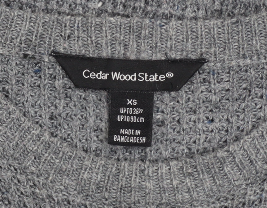 Cedar Wood State Men's Grey XS Crew Neck Waffle Knit Pullover Jumper