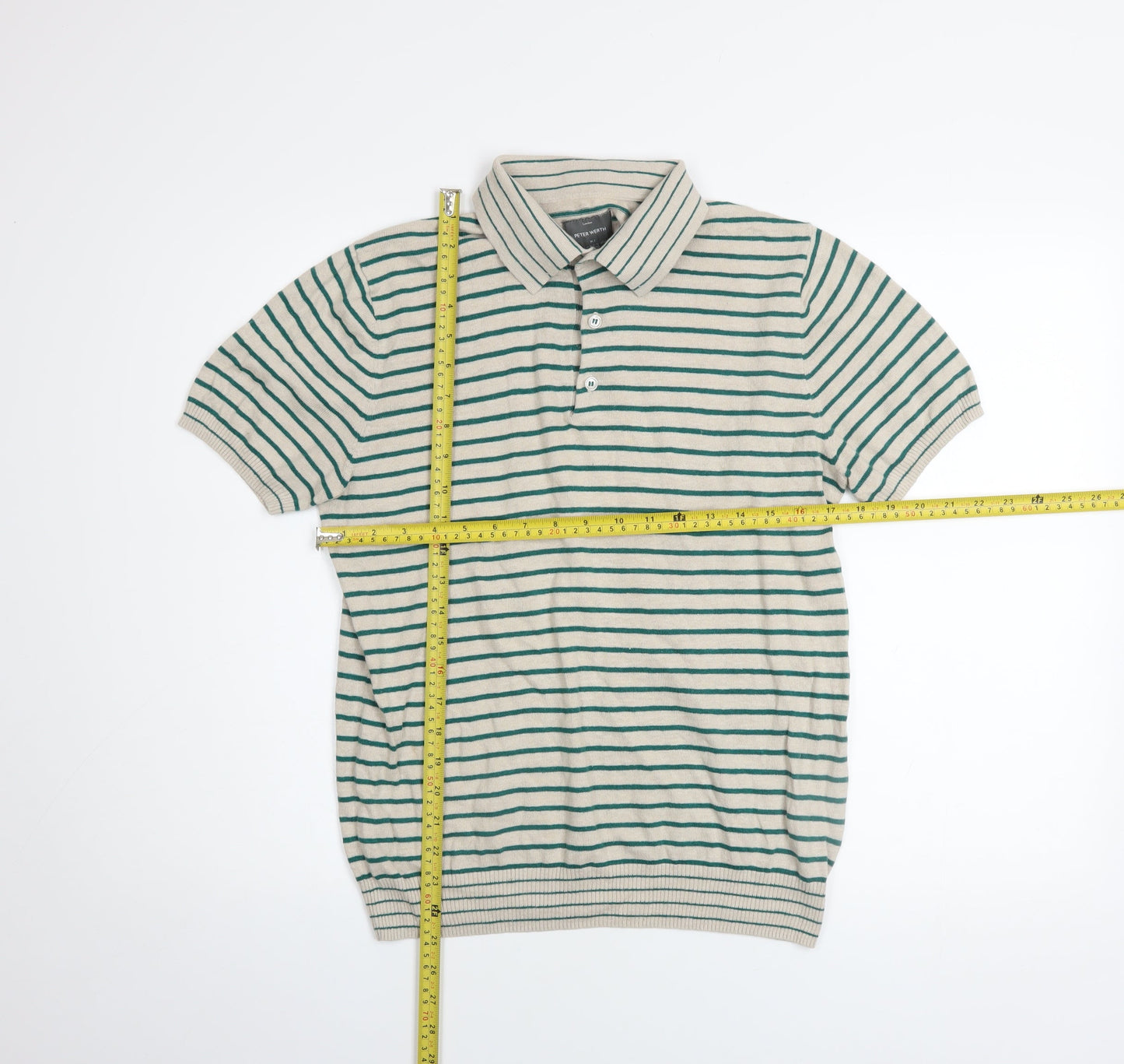 Peter Werth Men’s Beige Striped Cotton Polo Shirt Size M