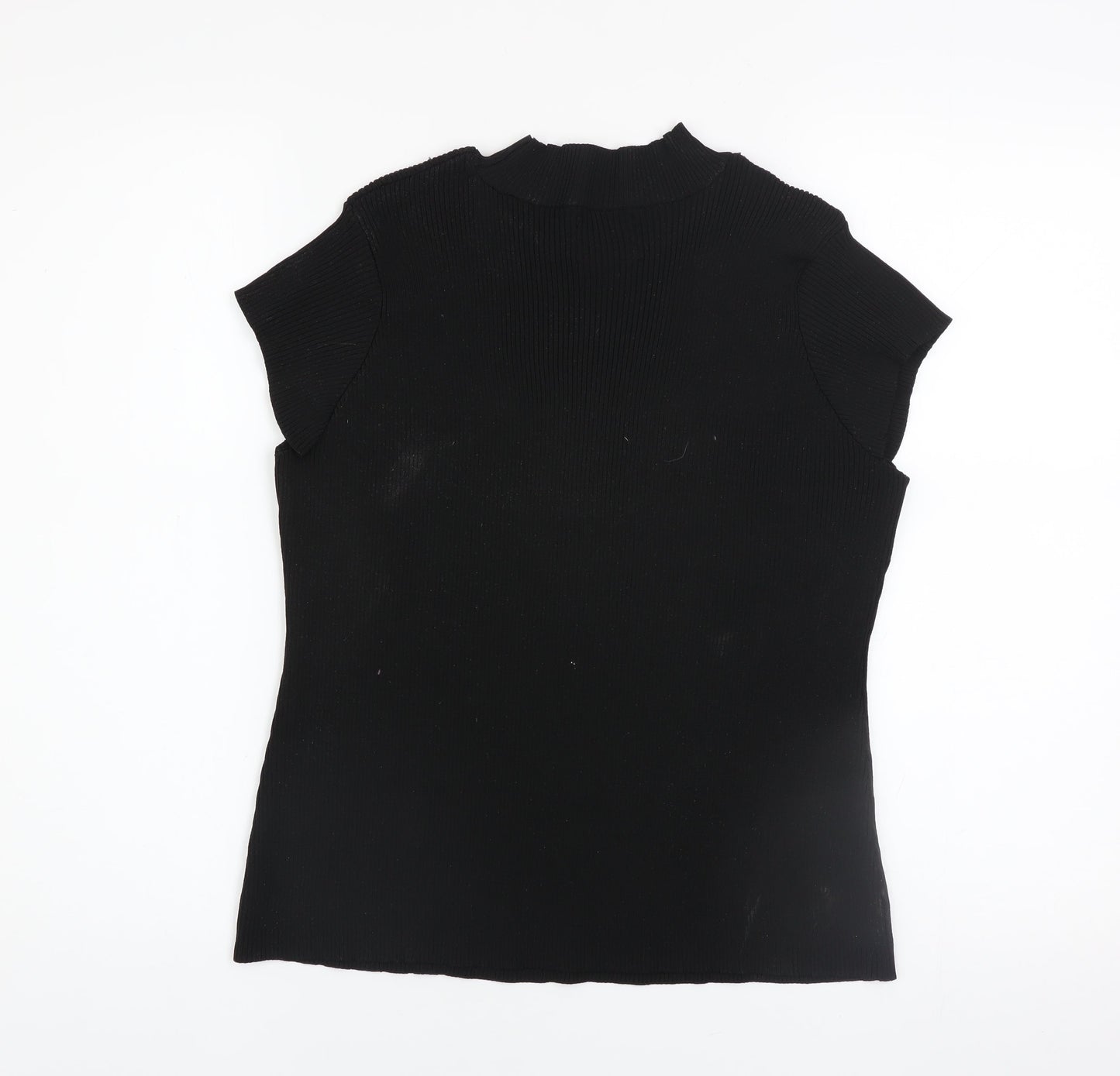 ASOS Women’s Black Mock Neck Ribbed Short Sleeve Top Size L