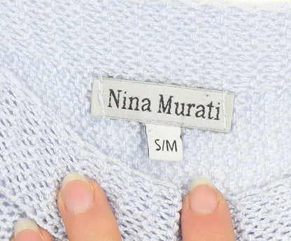Nina Murati Women Blue Open-Knit Lightweight Pullover Jumper S