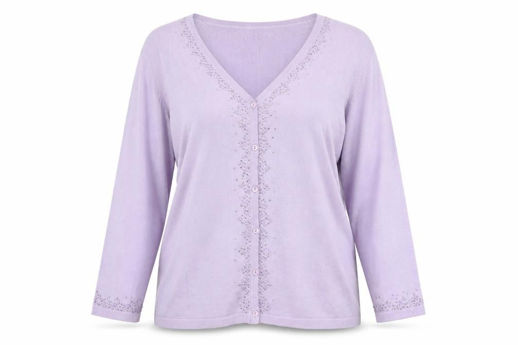 Marks & Spencer Women’s Purple Silk Beaded V-Neck Cardigan Size 18
