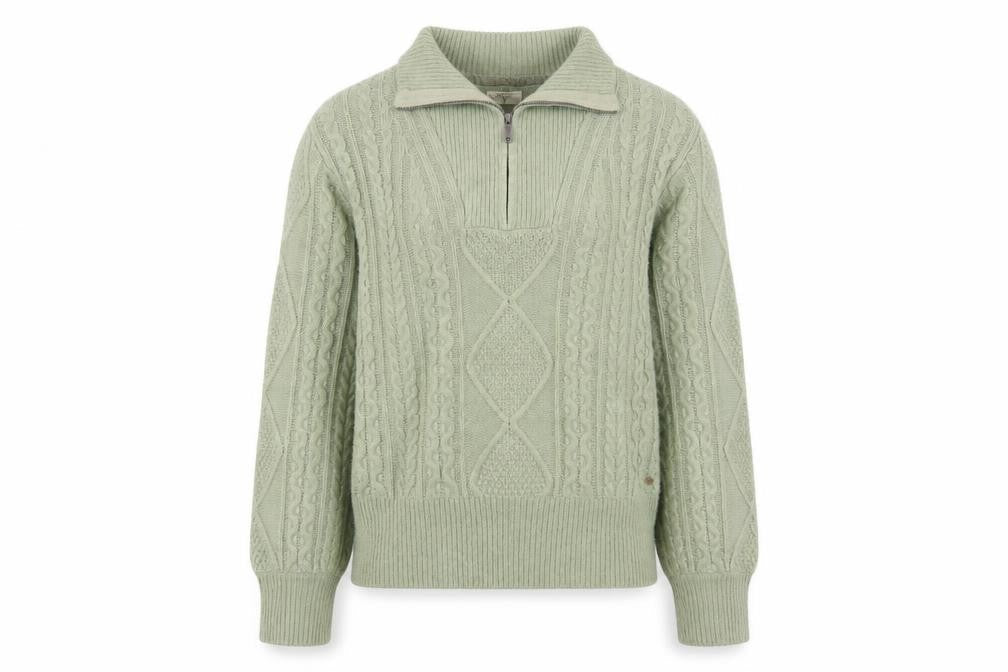 FatFace Women’s Green Cable-Knit 1/4 Zip Jumper Size 12
